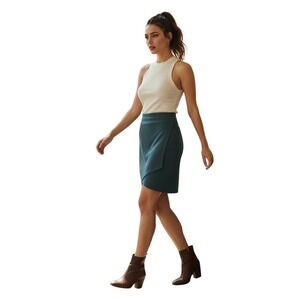 Aritzia Sunday Best Teal Tulip Hem Mini Skirt S W27 NWOT Preppy Chic